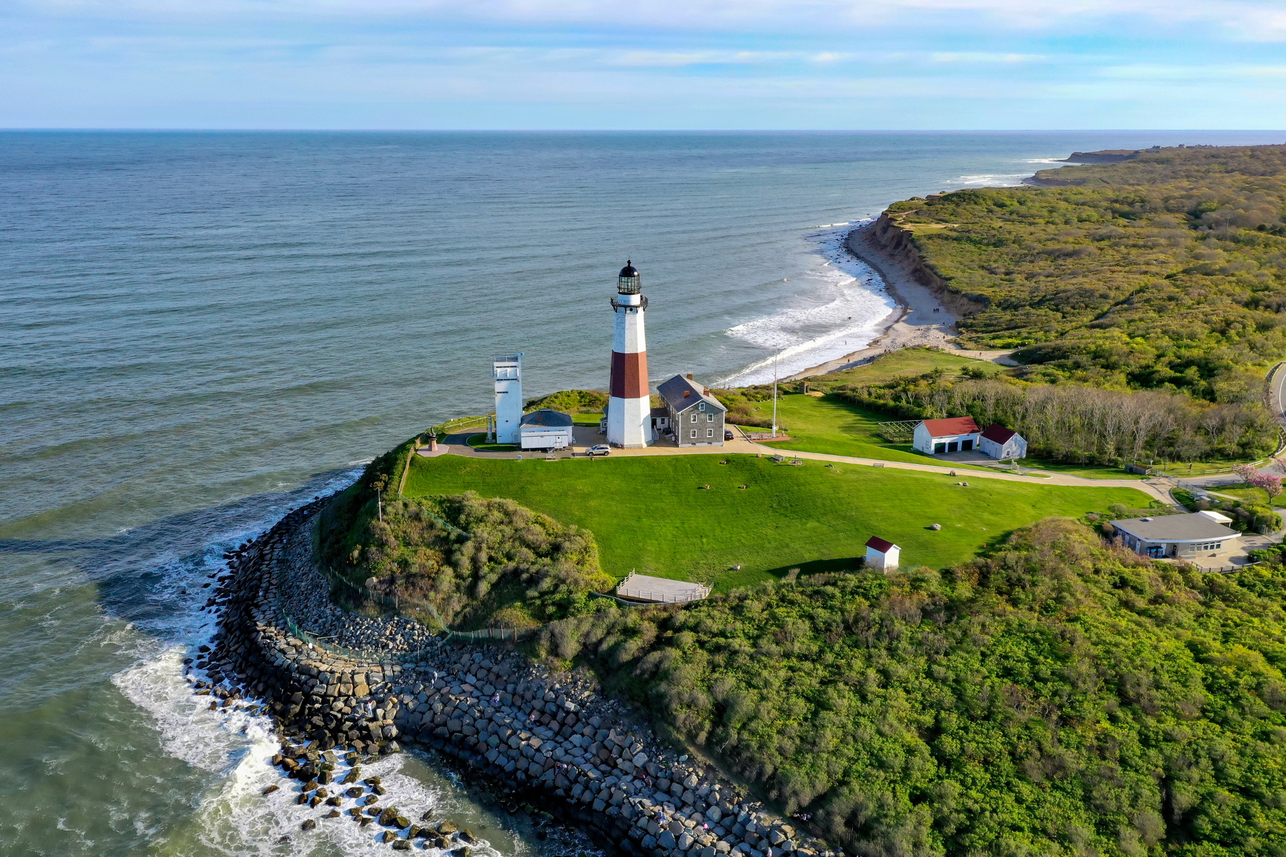 aerial view of montauk lighthouse