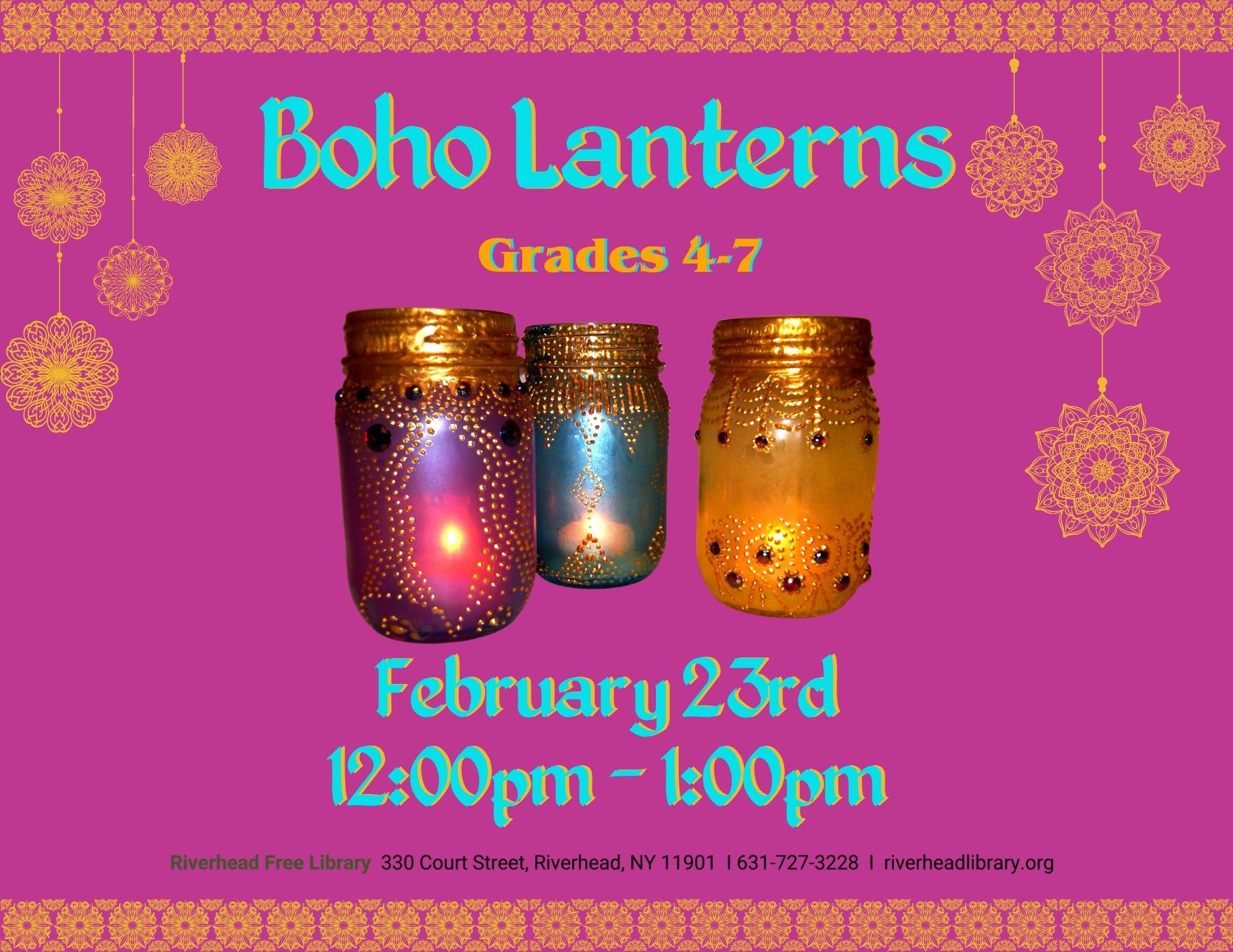 Image of mason jars decorated in a boho style.