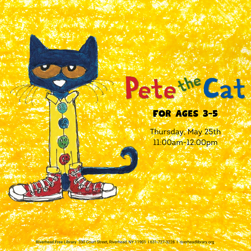 Drawing of the children's book character Pete the Cat in a yellow raincoat with colorful buttons.
