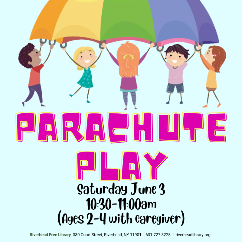 Graphic of five children playing with a parachute.