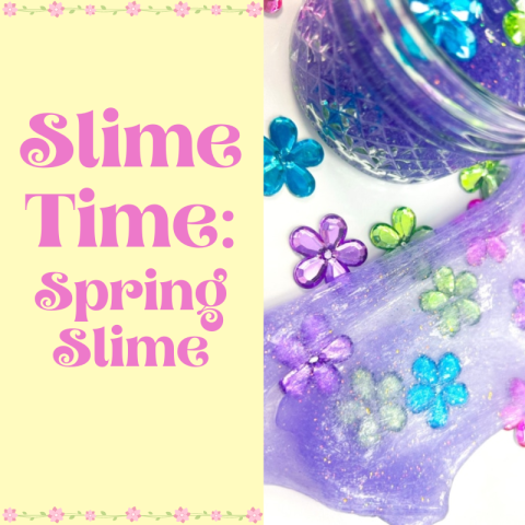 Purple slime with colorful plastic flowers mixed into it.